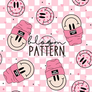 Retro Groovy Valentines Day Seamless Pattern, Smiley face Seamless Pattern, Love Seamless Pattern