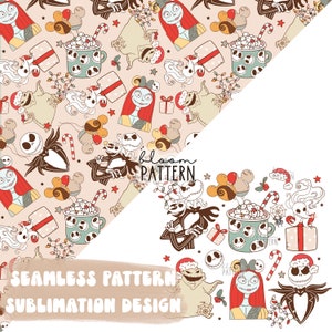 Bundle of 2 Designs - Christmas Nightmare Halloween Seamless Pattern, Christmas Skeleton Seamless Pattern, Santa Holidays Seamless Pattern