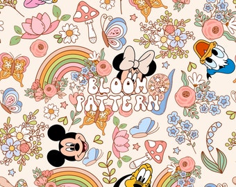 Modello senza cuciture del bouquet di fiori del topo magico, modello senza cuciture primaverile, modello retrò senza cuciture, sublimazione del tessuto