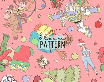 Naadloos patroon van de vrienden uit het kerstverhaal, cartoonstof sublimatie (digitale download)
