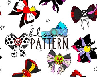 Villains Magical Mouse Seamless Pattern, Magical World Princess Halloween Seamless Pattern, Retro Seamless Pattern, Fabric Sublimation