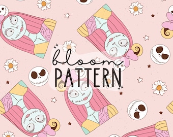 Nightmare Halloween Seamless Pattern, Skeleton Seamless Pattern, Halloween Seamless file for fabric sublimation