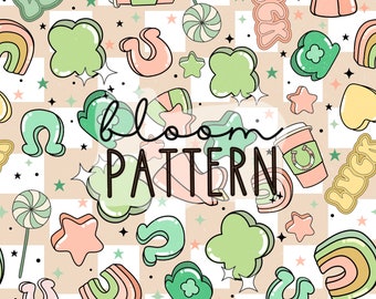 St Patricks Day Seamless Pattern, Retro Lucky Charms Seamless Pattern, Digital Design