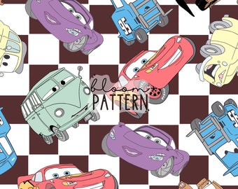 Cars Seamless Design, Magical Car Movie Seamless Pattern, Fabric Sublimation