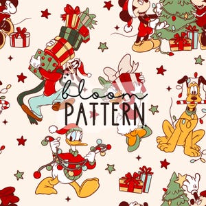 Christmas Magical Seamless Pattern, Magical Christmas Tree Mouse Seamless pattern Design, Fabric Design Sublimation