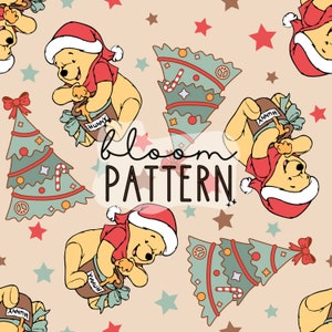 Christmas Magical Story Friends Seamless Pattern, Bear Christmas Cartoon Seamless Pattern, Fabric Sublimation