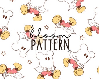 Halloween Seamless Pattern, Ghost Magical halloween Cartoon Seamless pattern, Fabric Sublimation