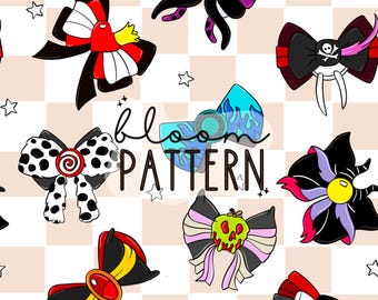 Villains Magical Mouse Seamless Pattern, Magical World Princess Halloween Seamless Pattern, Retro Seamless Pattern, Fabric Sublimation