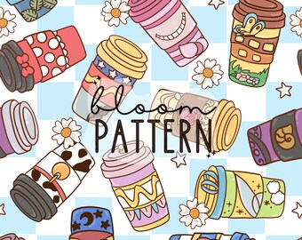 Magical Mouse Seamless pattern, Coffe Cup Spring Gloves Mouse Seamless Pattern, Fabric Sublimation, Digital Design
