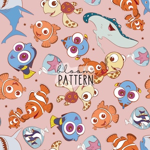 Retro Fish Seamless Pattern, Magical Fish Seamless Pattern Design, Digital Product, Fabric Sublimation