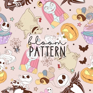 Nightmare Halloween Seamless Pattern, Skeleton Seamless Pattern, Halloween Seamless file for fabric sublimation