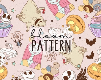 Nightmare Halloween Seamless Pattern, Skeleton Seamless Pattern, Halloween Seamless file for fabric sublimation