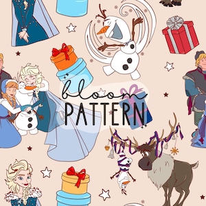 Winter Princess Seamless Pattern, Magical Princess Seamless Pattern, Christmas Seamless Pattern Design