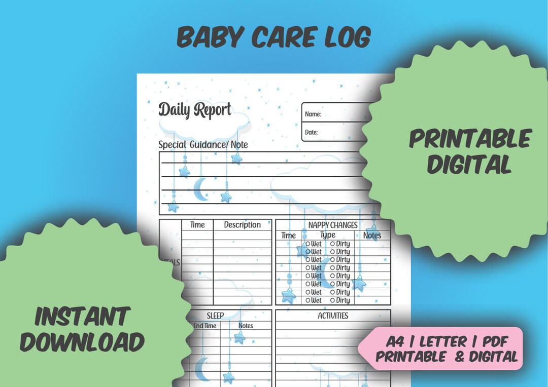 Editable Baby Daily Log, Printable, Baby Care Log, Nanny Log, Baby