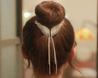 Hair Clip / New Angel Wings Pearl Rhinestone Tassel Pill Head Ponytail Buckle Hair Clip Female Korean Hair Card Hair Accessories