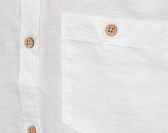 Camisa de lino y algodón para hombre - Blanco mandarín