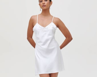 Pearl Trim Silk Slip Dress: Bridal Lingerie, Honeymoon Dress