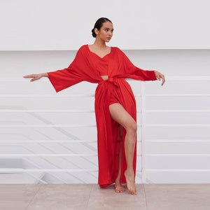 Red Silk Robe, Silk Long Robe, Wedding Silk Robe, Bridesmaid Robes, Wedding Gift, Dressing Gown, Bridal Gift, Sleepover