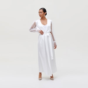 Bridal Robe With Pearl Sleeves Bridal Robe With Wide Sleeves Pearl Bride Robe Long White Bridal Robe Boudoir Robe Dressing Gown White robe