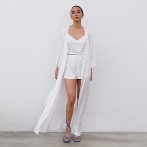 Bridal robe with wide sleeves Bride robe Long white robe Satin silk white robe Dressing gown Bridesmaid gift