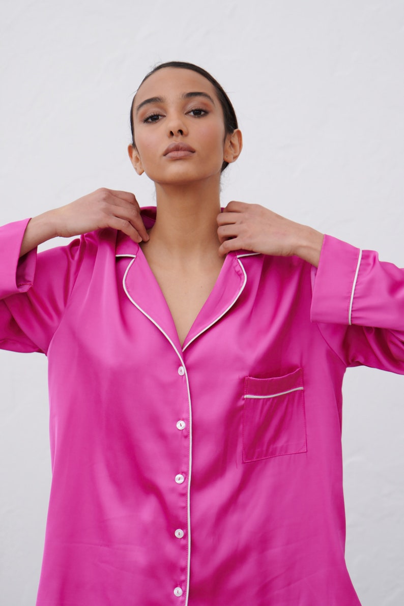 Women's Luxury Pink Satin Pajamas Soft Bestselling Silk Etsy