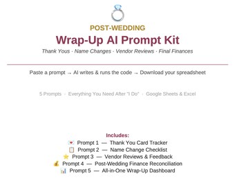 Post-Wedding Wrap-Up AI Prompt Kit — Spreadsheet Templates Google Sheets Excel