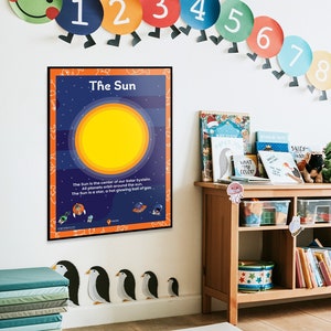 Sun Poster Space Printable Sun Wall Art Poster Stars Kids Bedroom Poster Playroom Wall Decoration Space School Sun Picture image 1