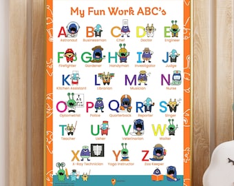 ABC Poster Alphabet Wall Art Printable Toddlers ABC Print Abc Job Prints Alphabet ABC's Work Learn Alphabet Practice abc's Early Childhood