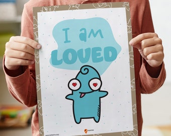 Affermazioni Io sono amato Arte da parete Decorazione della camera dei bambini Affermazioni positive Bambini Edificanti Affermazioni quotidiane I bambini costruiscono citazioni sulla fiducia