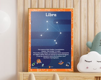 Weegschaal Afdrukbare ruimte September Verjaardagscadeau Sterrenbeeld Oktober Verjaardagsideeën Wetenschap Geeks Nachtsterren Sterrenbeelden Zodiac Posters