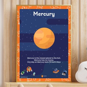 Mercury Planet Poster Space Printable Mercury Wall Art Poster Planet Kids Bedroom Poster Playroom Wall Decoration Mercury School Picture image 4