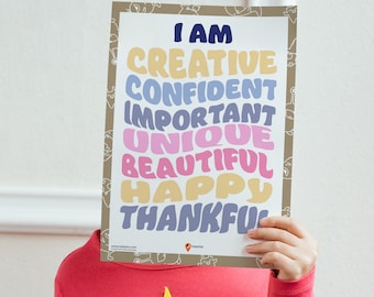 Affirmations Wall Art Girls Room Decor Kids Positive Affirmations Kids Uplifting Daily Affirmations I Am Happy Children Build Confidence Kid