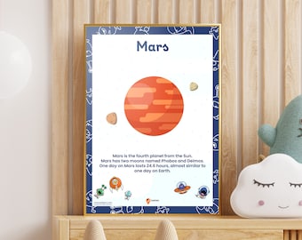 Planet Mars Poster Space Printable Mars Wall Art Poster Mars Kids Bedroom Poster Playroom Wall Decoration Space School Mars Picture boho