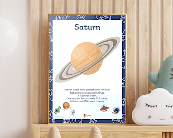 Planet Saturn Poster Space Printable Saturn Wall Art Poster Saturn Kids Bedroom Poster Playroom Wall Decoration Space School Saturn Picture