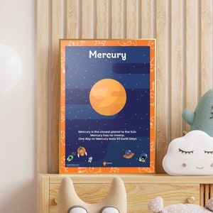 Mercury Planet Poster Space Printable Mercury Wall Art Poster Planet Kids Bedroom Poster Playroom Wall Decoration Mercury School Picture image 1