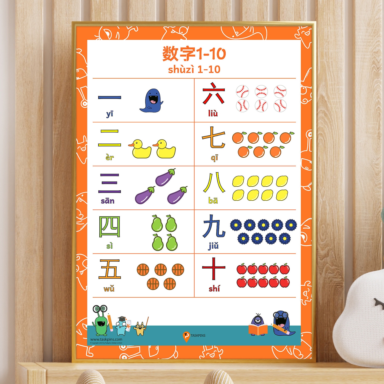 Math Poster Kids Numbers Simplified Chinese Classroom Decor One to Ten ...