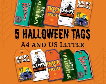 Set Halloween-cadeaulabels Afdrukbaar cadeaulabel Halloween-ideeën Cadeaulabels voor kinderen Afdrukken Spookachtige cadeaulabels Leuke Halloween-decoratie Geschenkdoos Tags Pack