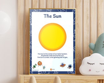 Sun Poster Space Printable Sun Wall Art Poster Stars Kids Bedroom Poster Playroom Wall Decoration Space School Sun Picture