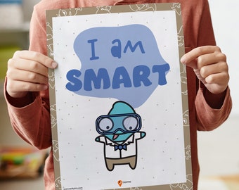 I Am Smart Affirmations Wall Art Boys Room Decor Kids Positive Affirmations Kids Uplifting Daily Affirmations Children Build Confidence Kid