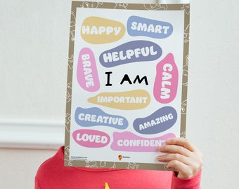Affirmations Wall Art Girls Room Decor Kids Positive Affirmations Kids Uplifting Daily Affirmations I Am Happy Children Build Confidence Kid