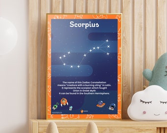 Scorpius Printable Space October Birthday Gift Constellation November Birthday Ideas Science Geeks Night Stars Constellations Zodiac Posters
