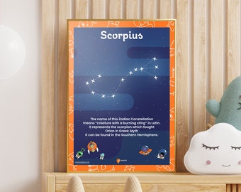 Schorpioen Afdrukbare ruimte Oktober Verjaardagscadeau Sterrenbeeld November Verjaardagsideeën Wetenschap Geeks Nachtsterren Sterrenbeelden Zodiac Posters