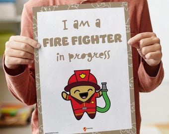 Fire Fighter Poster Wall Art Kinderkamer Decor Positieve Affirmaties Kinderen Opbeurende Affirmaties Gelukkige Kinderen Klas Ideeën Toekomstige Banen