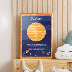 Planet Jupiter Poster Printable Jupiter Wall Art Poster Jupiter Kids Bedroom Poster Playroom Wall Decoration Space School Jupiter Picture