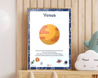 Venus Poster Space Printable Venus Wall Art Poster Venus Kids Bedroom Poster Playroom Wall Decoration Space School Venus Picture Boho Decor