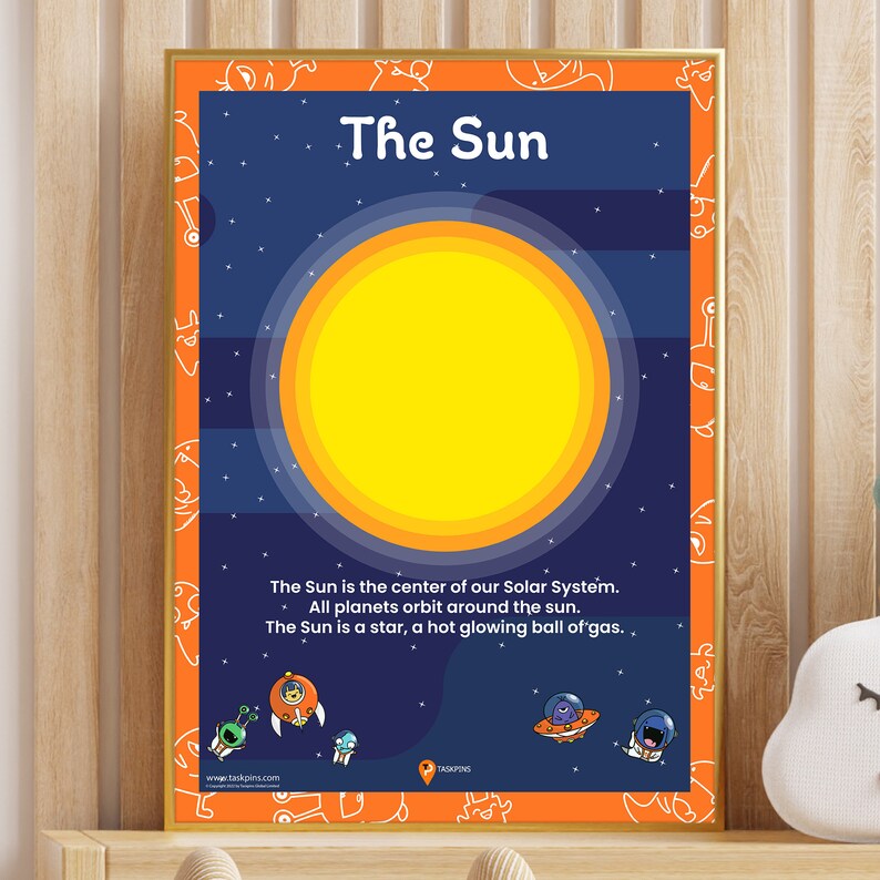 Sun Poster Space Printable Sun Wall Art Poster Stars Kids Bedroom Poster Playroom Wall Decoration Space School Sun Picture image 2