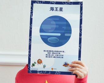 Neptune Poster 海王星海报 Simplified Chinese Planet Poster Space Printable Wall Art Poster Planets Kids Bedroom Poster Playroom Decor 太阳系 儿童天文学