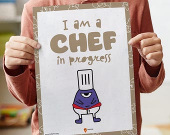 Chef-kok poster muurkunst kinderkamer decor positieve affirmaties kinderen opbeurende dagelijkse affirmaties gelukkige kinderen klasideeën toekomstige banen