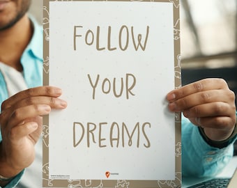 Follow Your Dreams Wall Art Kids Room Decor Positive Affirmations Uplifting Quotes Daily Affirmations Children Build Confidence Kid