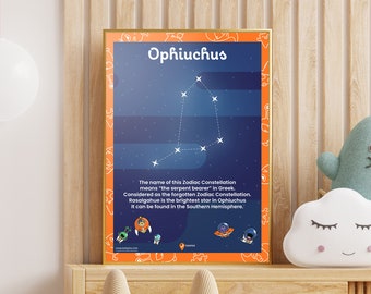 Ophiuchus afdrukbare ruimte cadeau sterrenbeeld ideeën wetenschap Geeks nacht sterren sterrenbeelden dierenriem poster vergeten dierenriem astrologie tekens